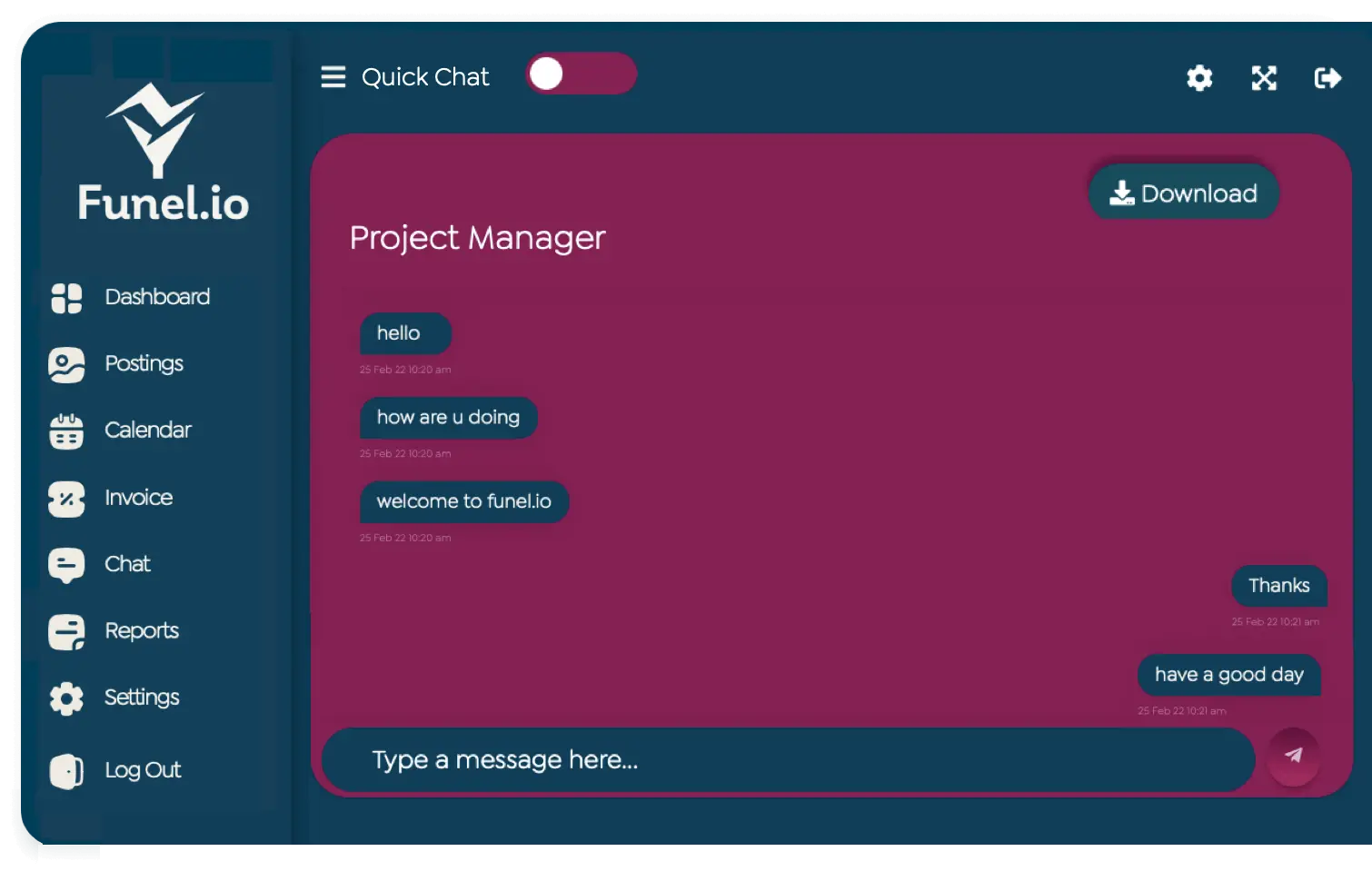 how to download invoices and chat with project manager